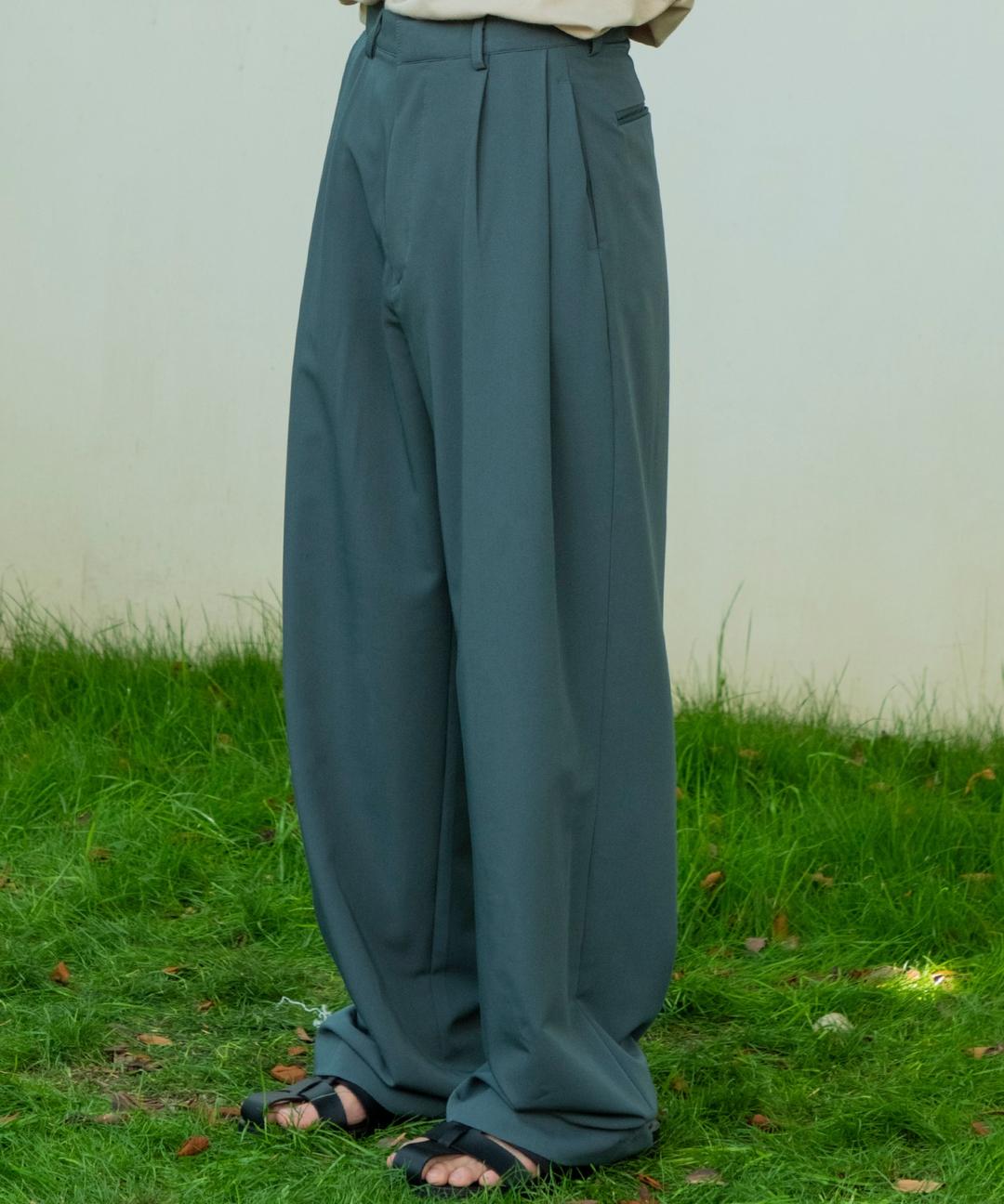 썸머 더블턱 와이드 슬랙스[그린]