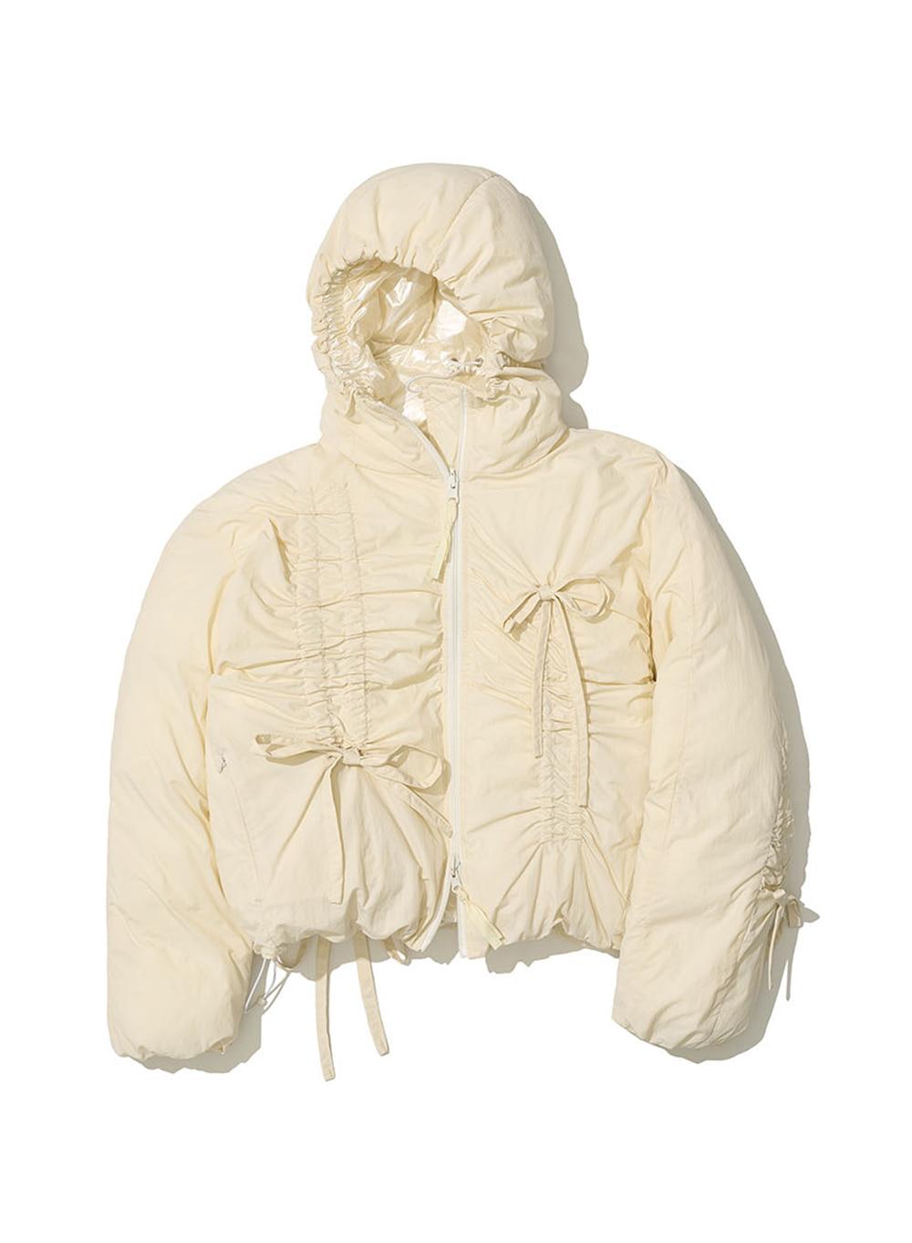 [WOMEN] REVERSIBLE SHIRRING HOODED PUFFER JACKET_IVORY