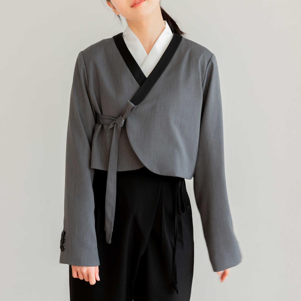 엣지그레이 동정깃 저고리 생활한복