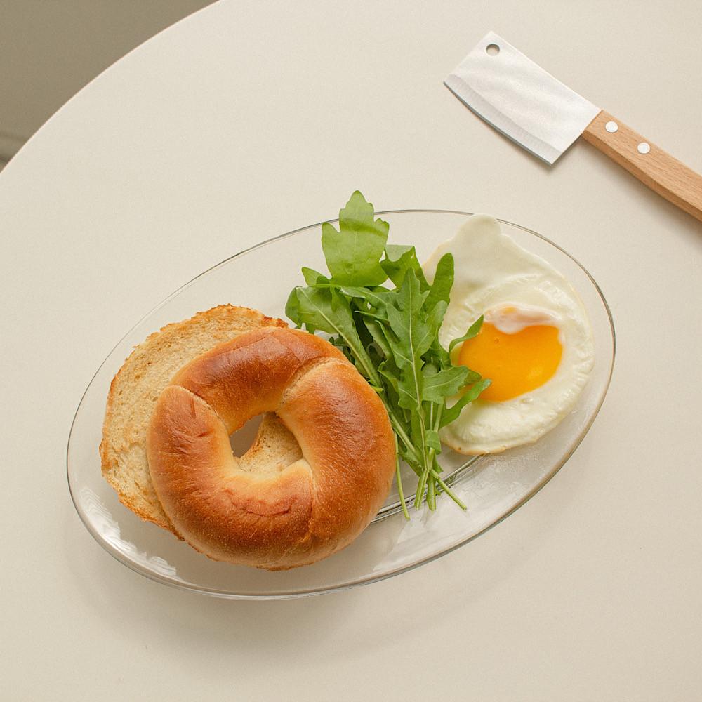 프랑 글라스 유리 투명 오벌 플레이트 타원형 접시 파스타 브런치 샐러드 그릇 2size