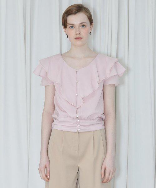 V-NECK RUFFLE BLOUSE (LIGHT PINK)