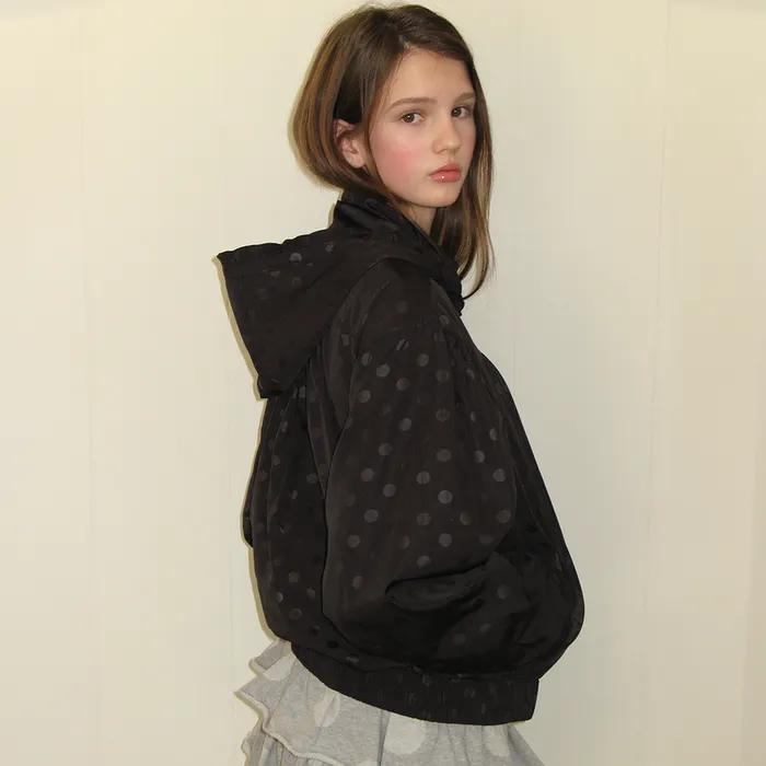 DOT PENDANT FRILL HOODIE WIND JUMPER BLACK