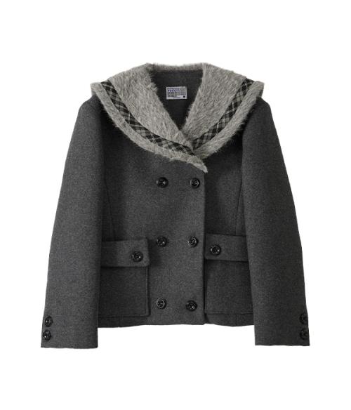 Fur Sailor Collar Wool Coat_Charcoal