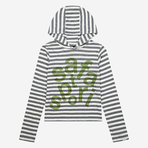 1/2 TICKETING STRIPE BORDER HOODIE (GRAY)