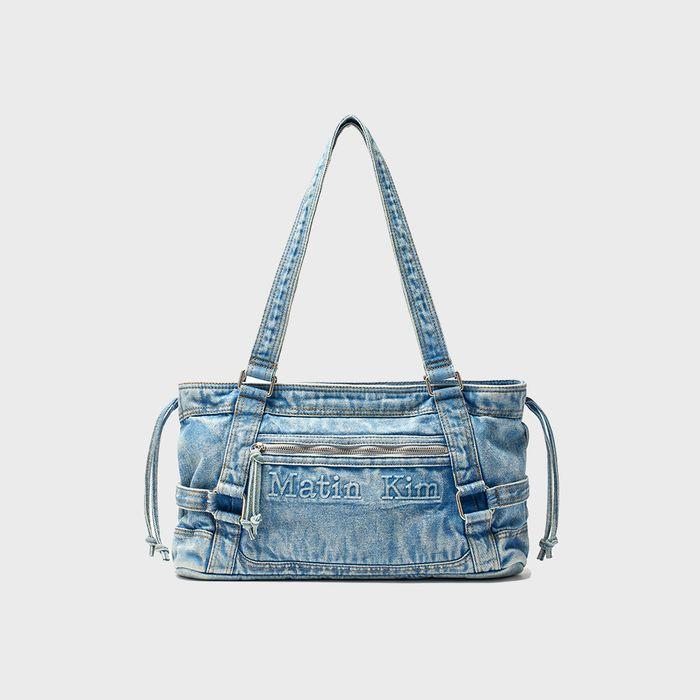 MATIN WASHED DENIM SQUARE BAG IN LIGHT BLUE