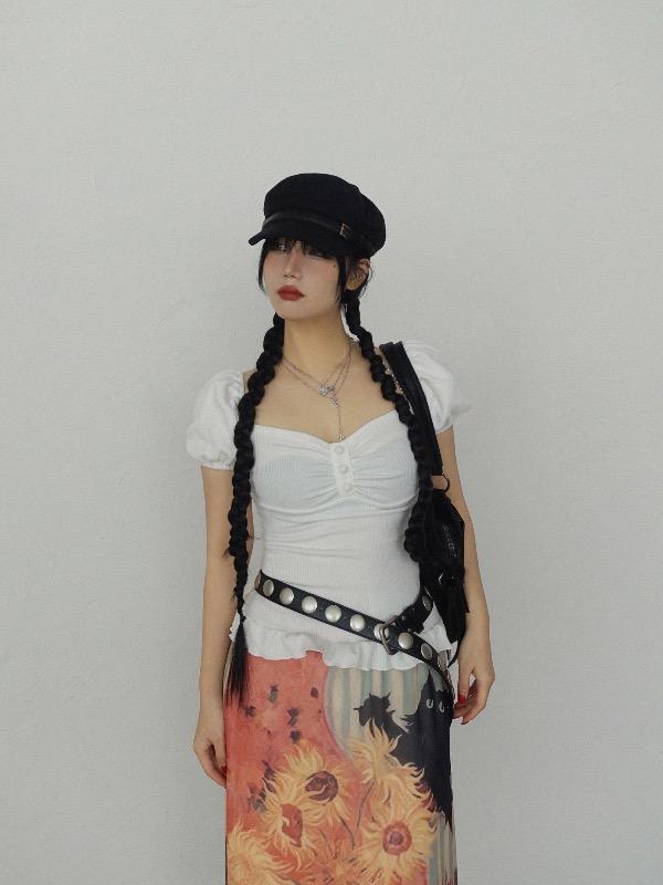 BBOTTO PUFF SHIRRING FRILL TOP (3COLORS!)