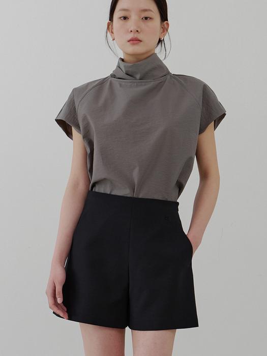 SIA drop shoulder tie collar blouse- Taupe Grey