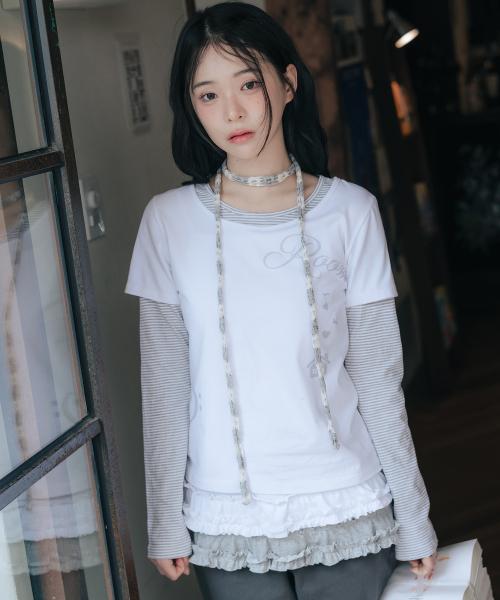 Room 스트라이프 레이어드 롱슬리브_화이트