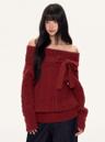 Weekendhub Berry Bow Off-Shoulder Knit