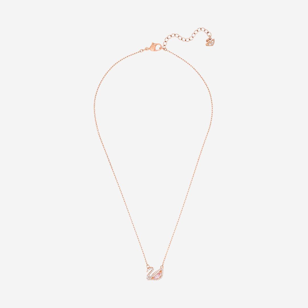 (W) Swarovski Dazzling Swan Necklace Pink Rose Gold Plated