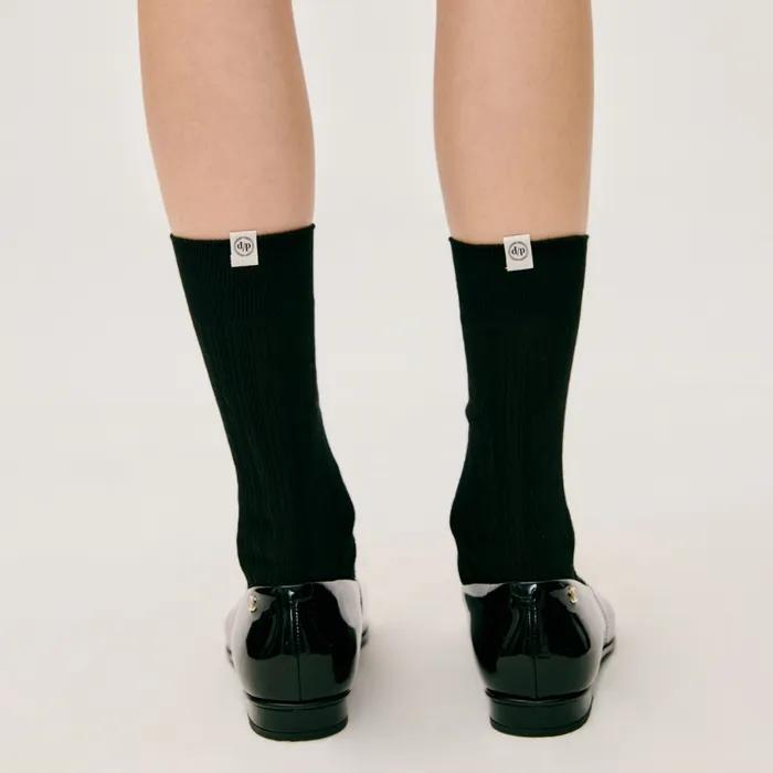 mercerized cotton label socks - black