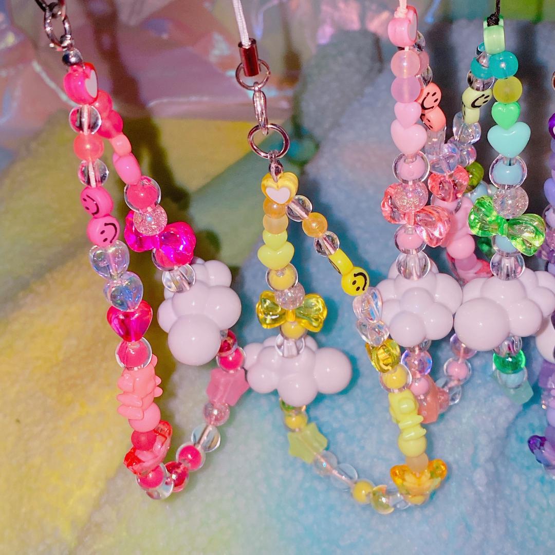 자체제작 뭉게구름 컬러 비즈 스트랩 폰스트랩 폰케이스키링