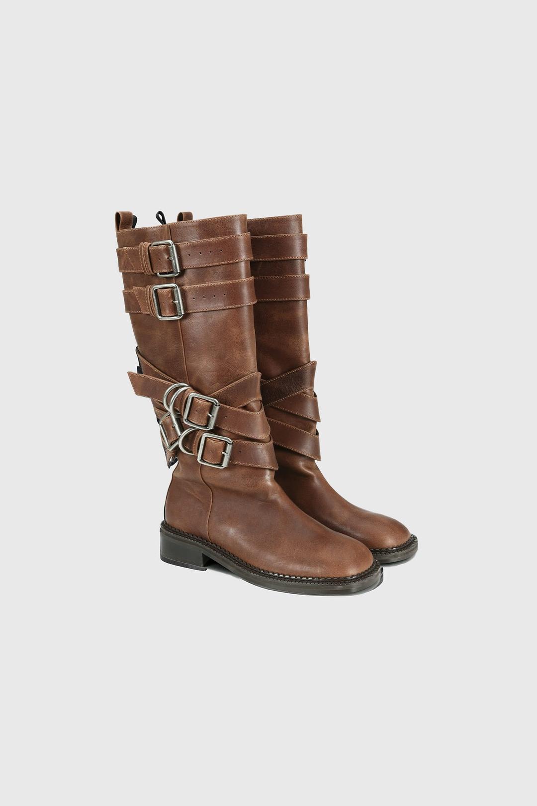 LAYERED STRAP BOOTS aaa484w(BROWN)