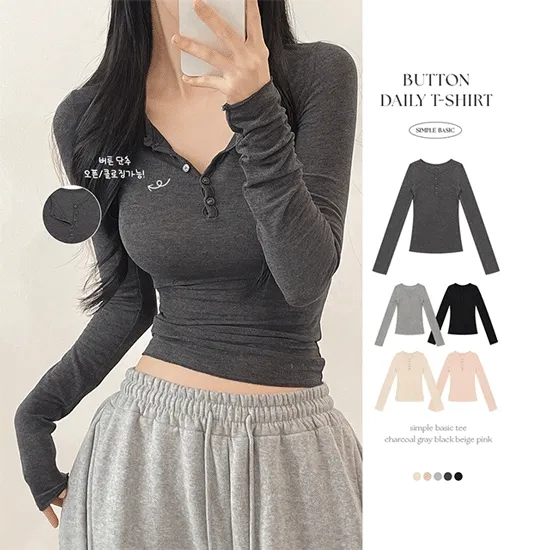 [여리글램핏💕쫀득텐셀] 여친룩 단추 버튼 롱슬리브 텐셀 스판 시스루 긴팔 티셔츠(5color)