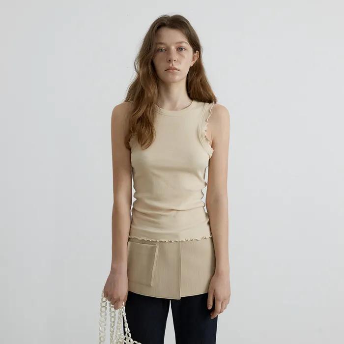 WAVE RIBBED SLEEVELESS_LIGHT BEIGE