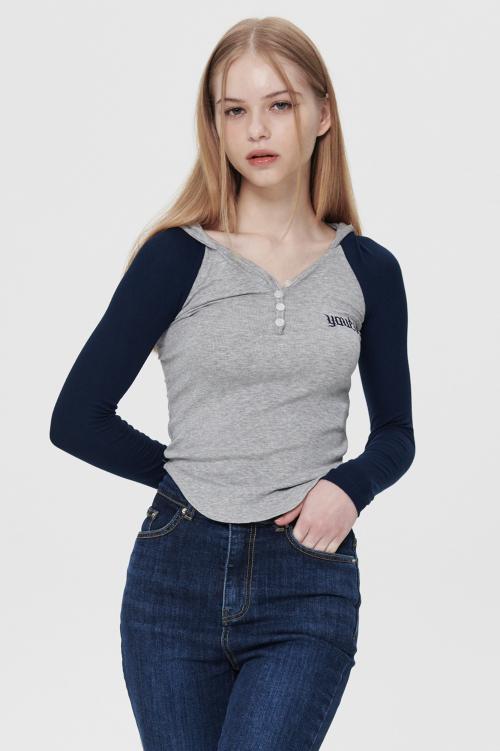 파이어 컬러 후디 레글런 티 네이비