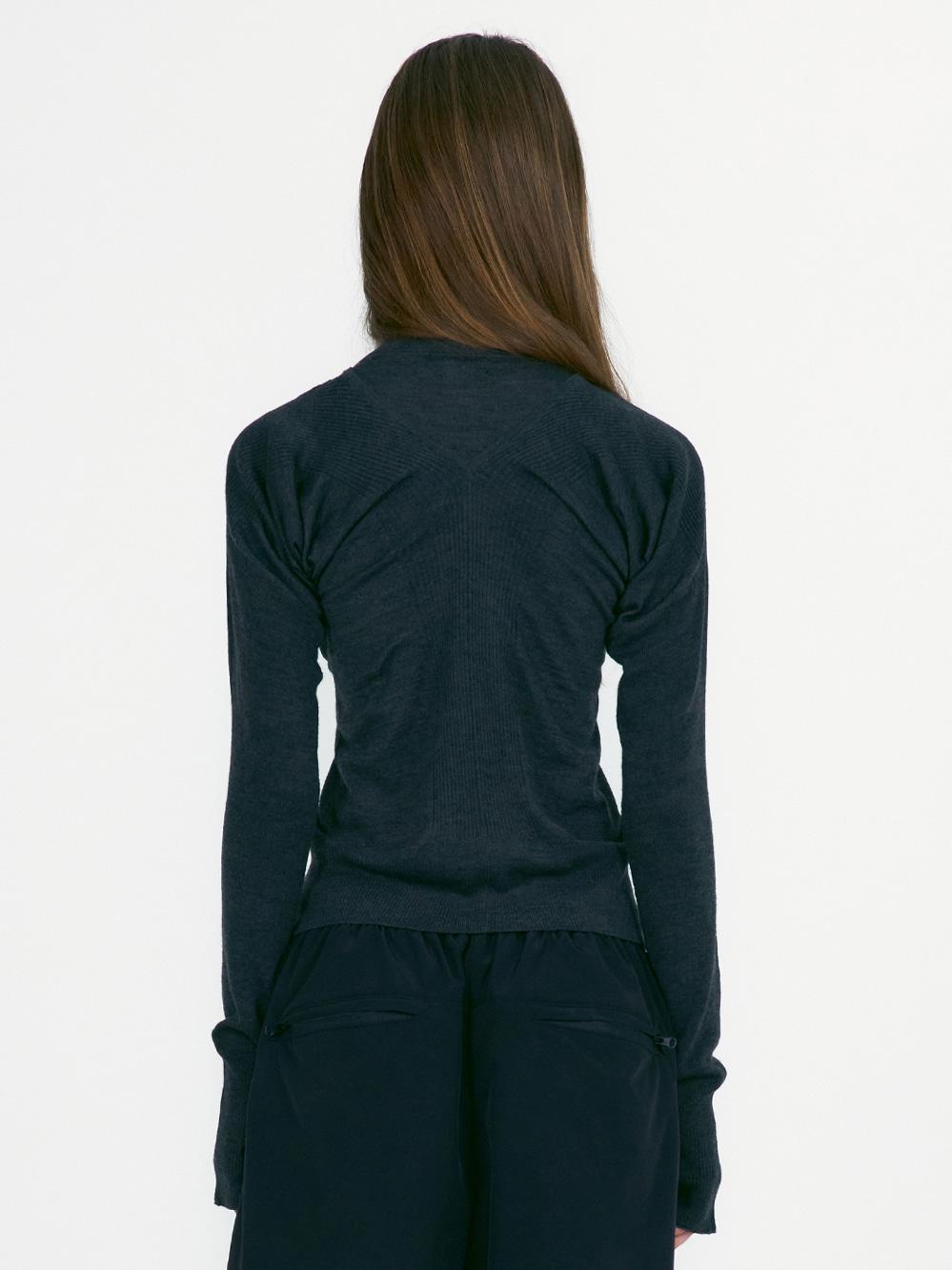 [9/10 예약배송] LAYERED FITTED KNIT CARDIGAN_CHARCOAL
