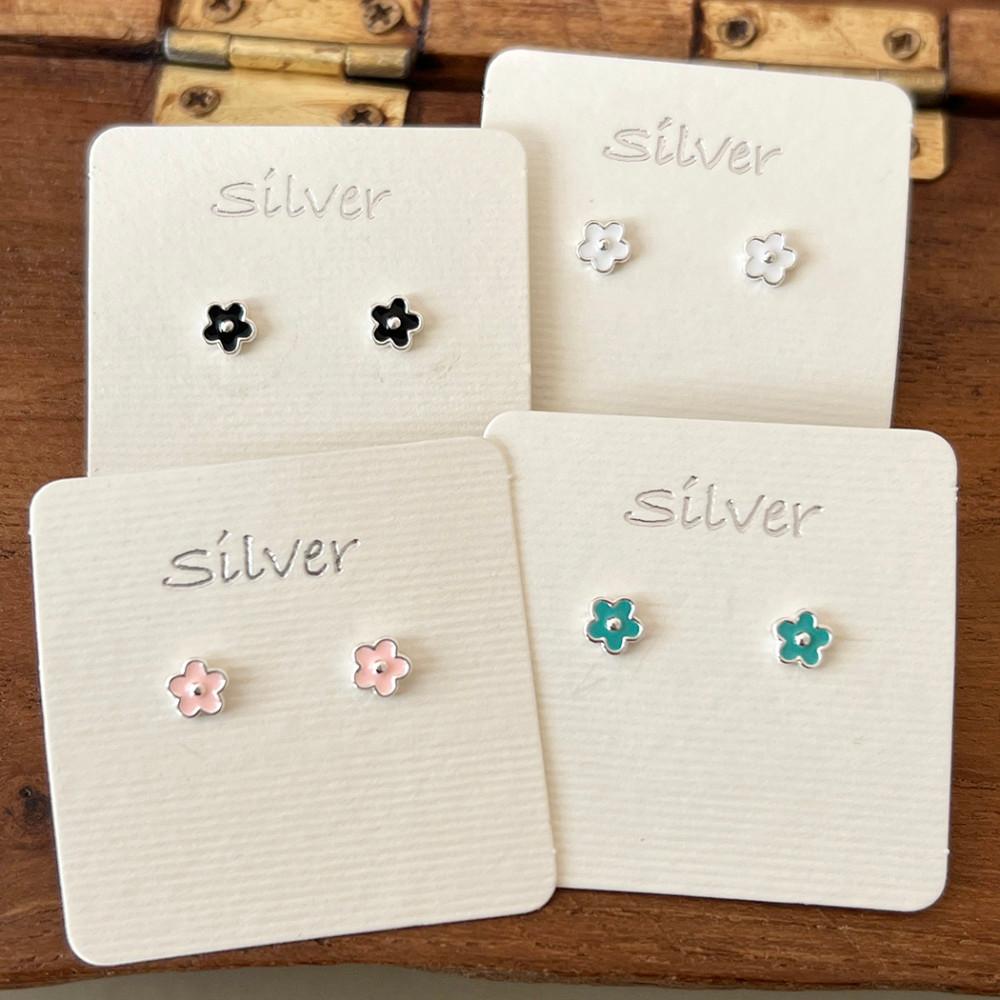 실버925 라이닝 컬러 플라워 미니 귀걸이 4color 블랙 화이트 민트 핑크