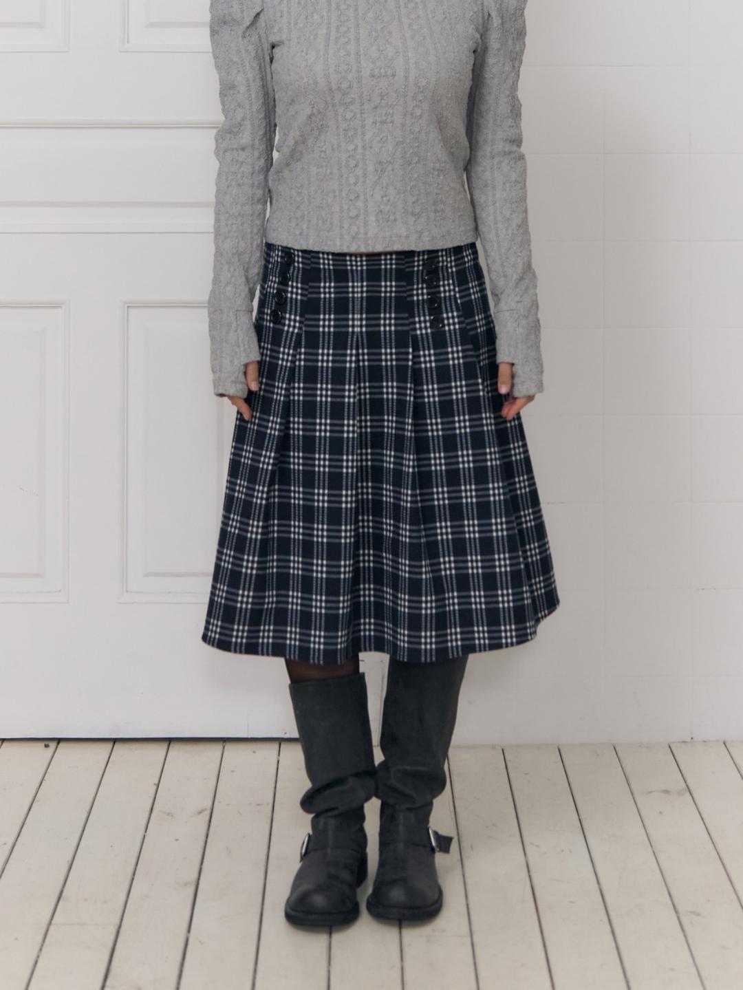 KANARI BUTTON SKIRT -Check-