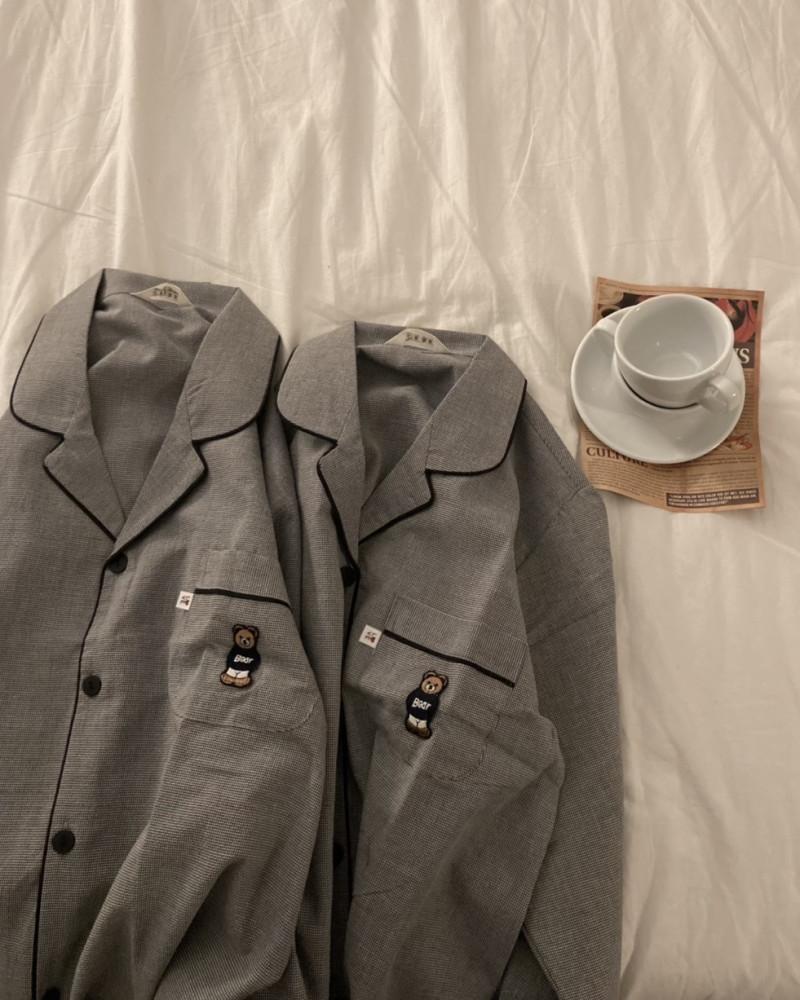 당일(고퀄리티,커플)러브베어 잔체크 파자마 신혼잠옷 부드러운원단 사계절홈웨어 발렌타인데이