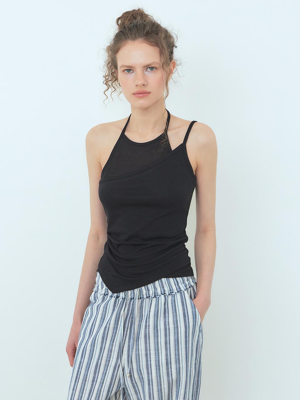 Halter Layered Sleeveless Top, Black