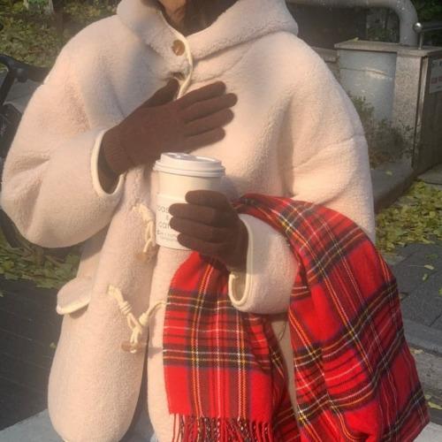 이센치 드마르 더플 후드 양털 뽀글이 자켓 (2color) 후리스 플리스