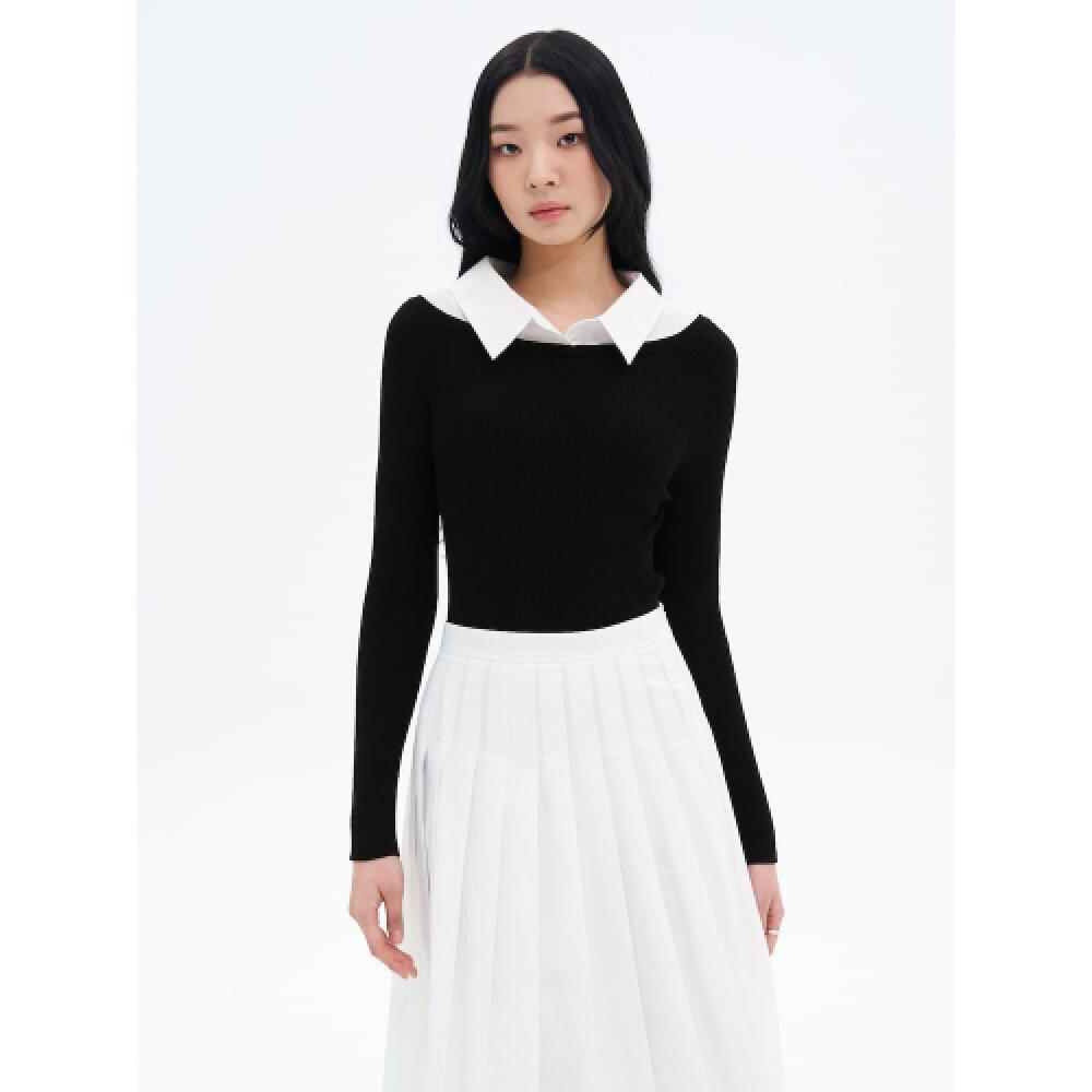 셔츠 패치 니트 풀오버  블랙