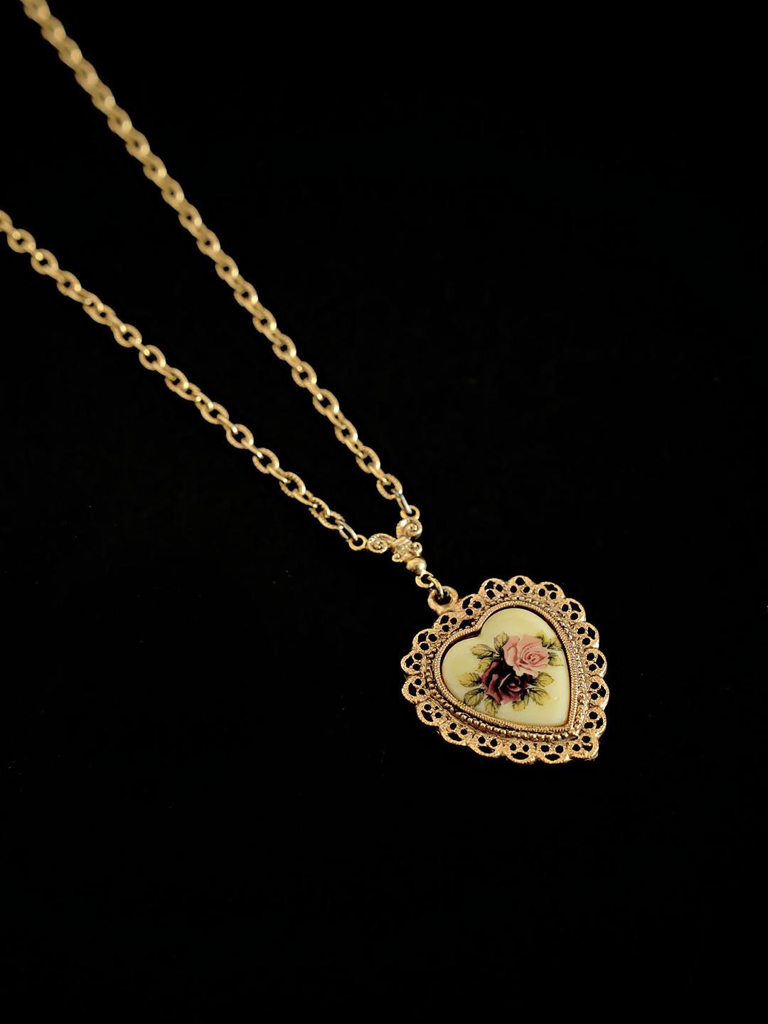 [1928] heart rose pendant necklace