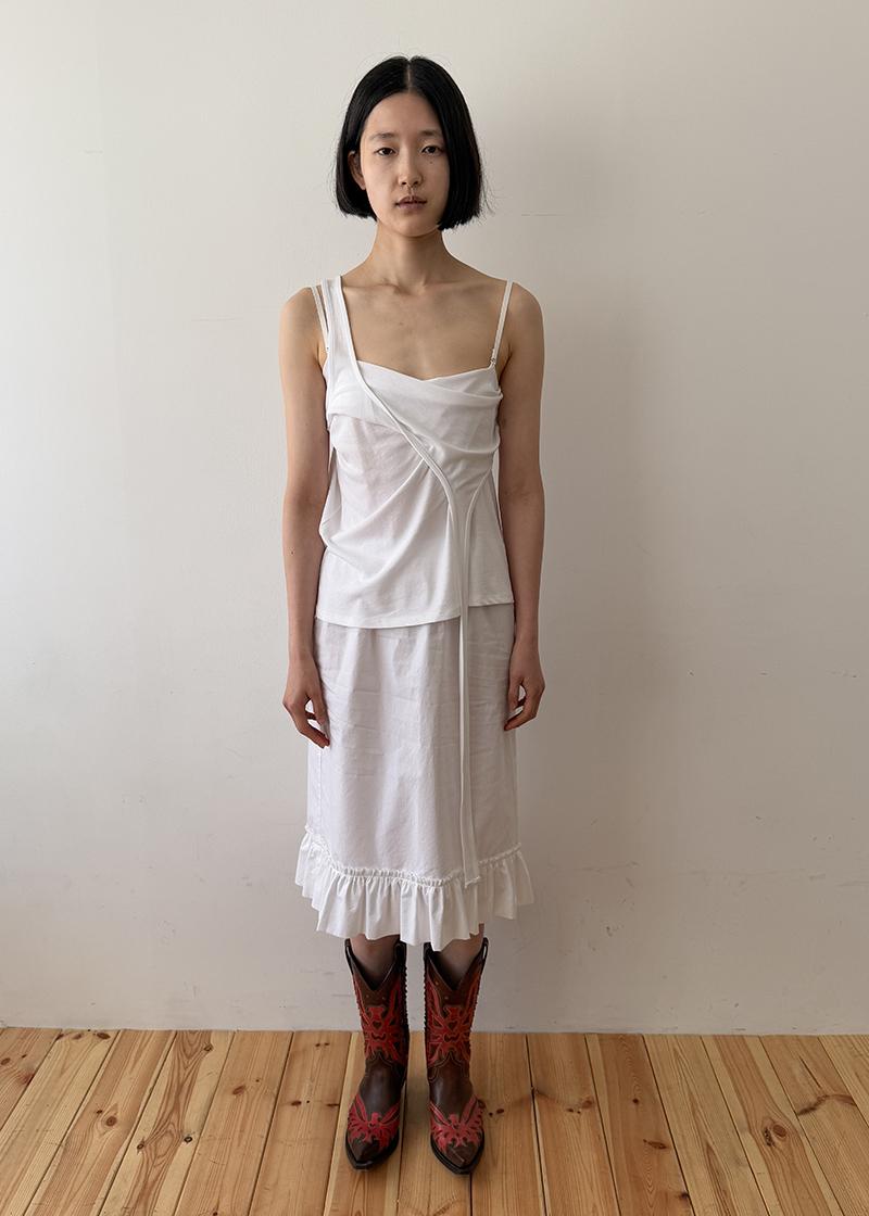 FRILL DETAIL COTTON MIDI SKIRT IN WHITE