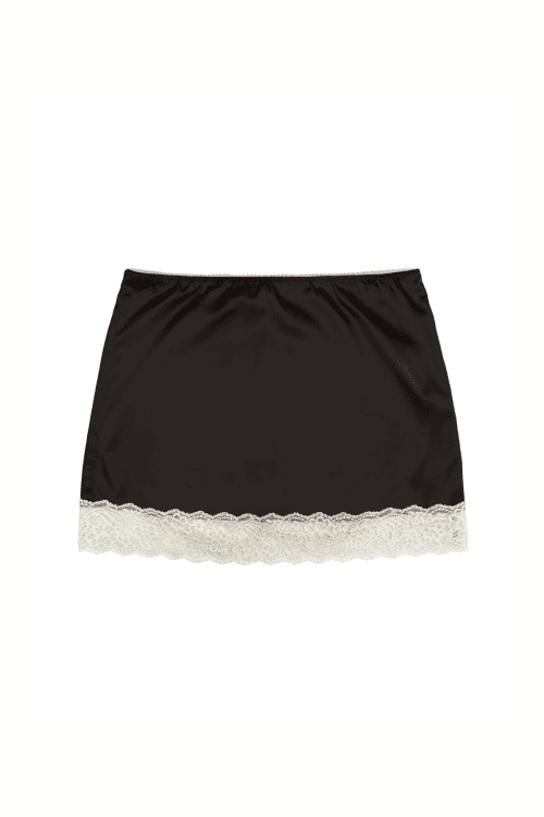 LACE SATIN MINI SKIRT (BROWN)