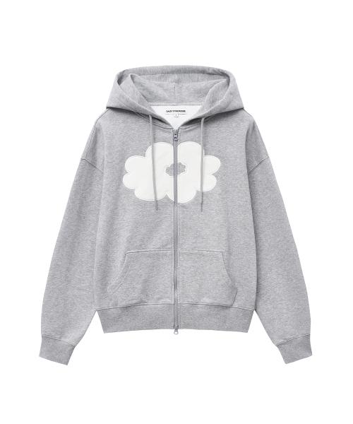 FLORAL CROPPED HOODIE ZIP-UP melange gray