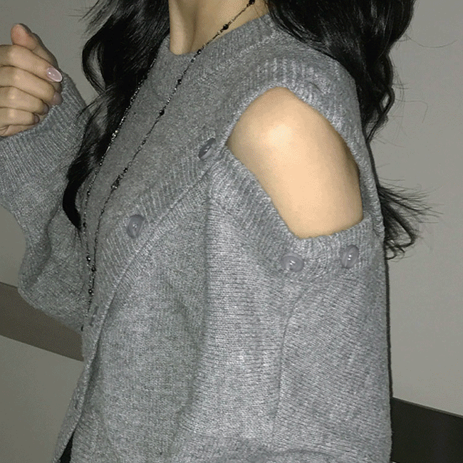 [어깨트임💘/버튼포인트] 울언발오프숄더루즈니트티 (3color)