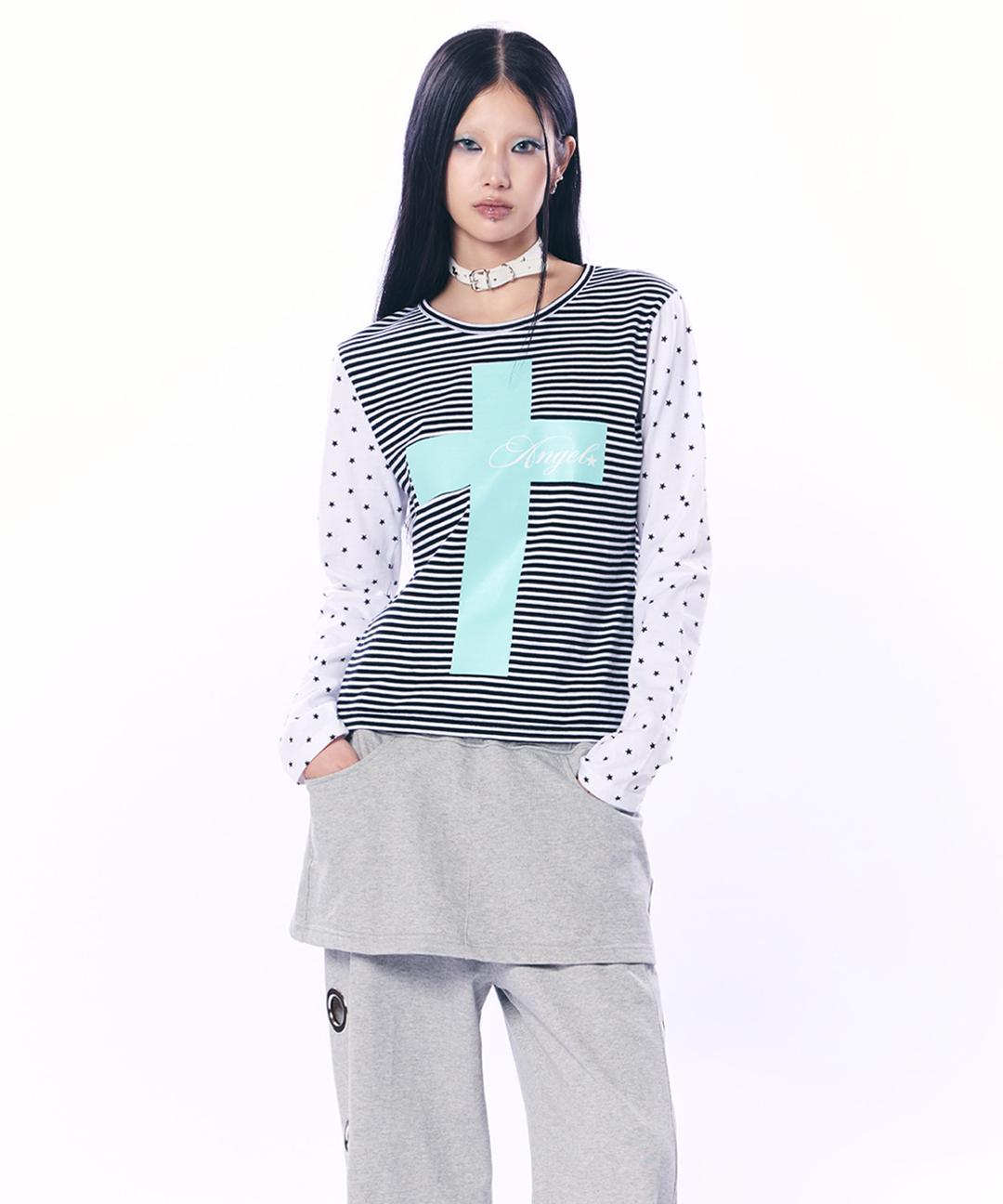 MIXED PATTERN TOP / GRAY