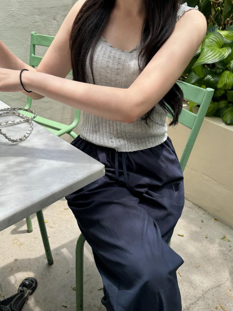 [그레이, 블랙 당일] 리아 펀칭 슬리브리스 (3col) 여름니트나시 펀칭나시 프릴나시 몽드 monde