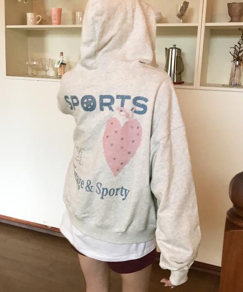 스타 스포티 후드집업-오트밀