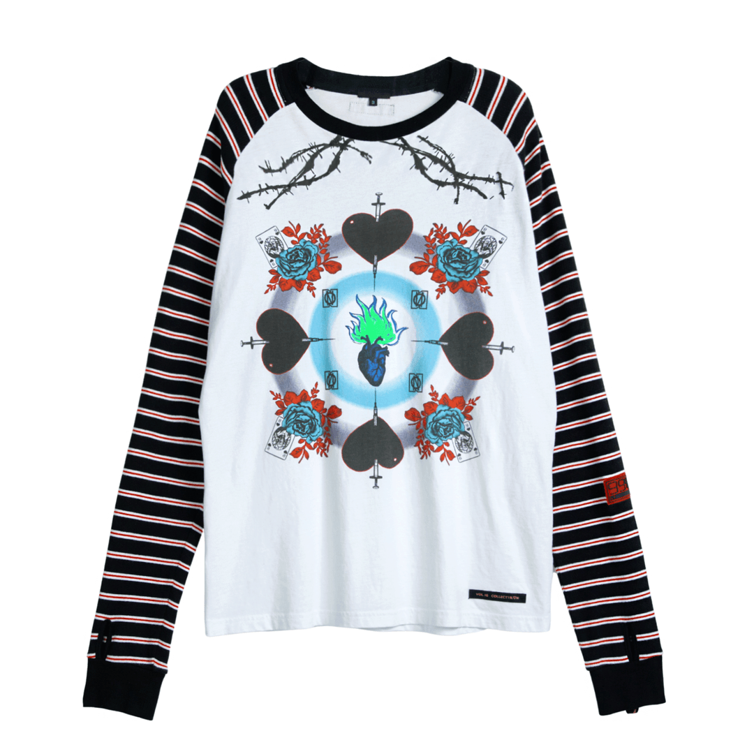 RIBBED LOVE ADDICTED SRTIPE RAGLAN T-SHIRT (HAND MADE CUSTOM) (WHITE/BLACK)