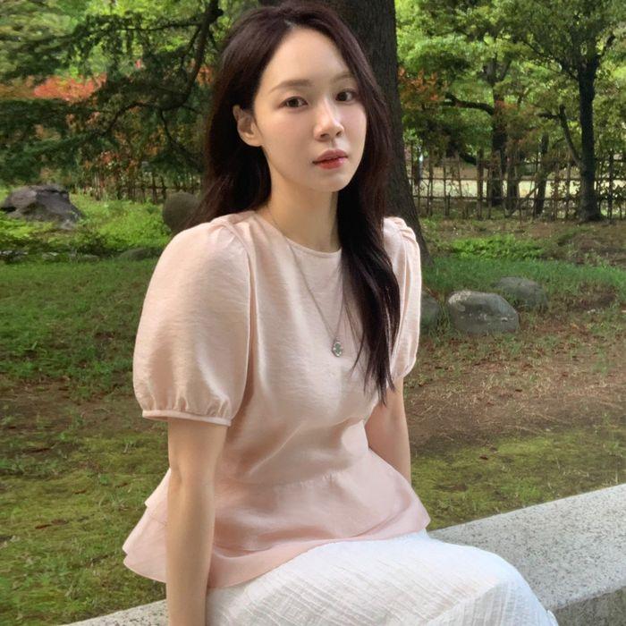 See-through layered Frilled Peplum Blouse CORAL