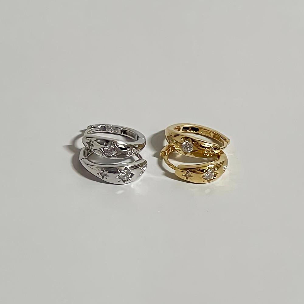 silver925 스타 스파크 큐빅 링 귀걸이 (2 colors)