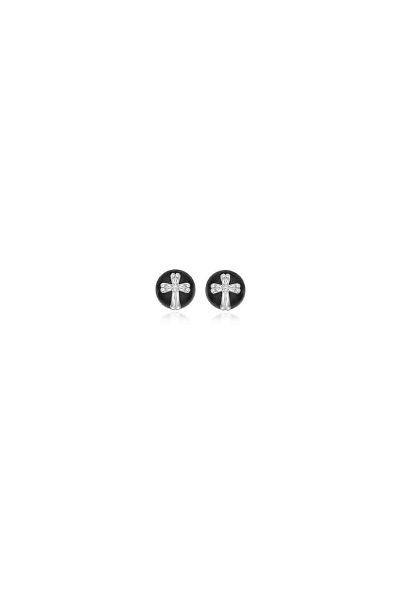 SHINE CROSS ONYX EARRINGS (8MM)