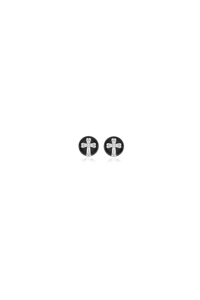 SHINE CROSS ONYX EARRINGS (8MM)