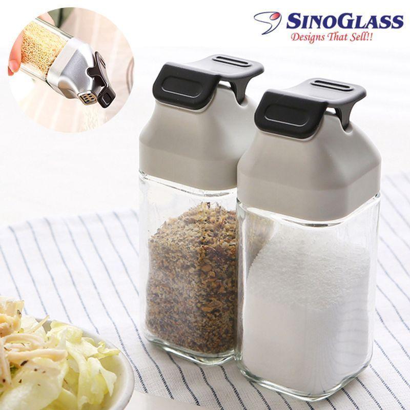 시노글라스 블랙 원터치 소금 후추 양념병 2p세트
