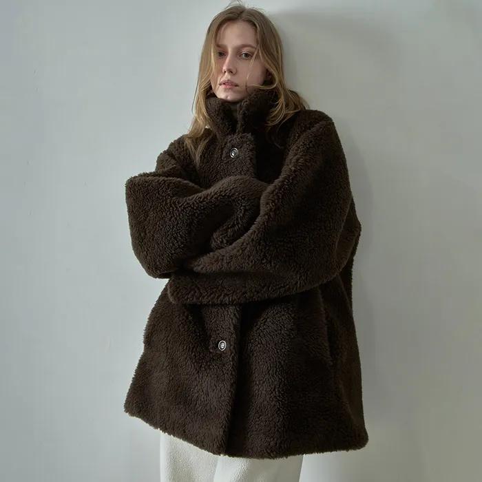 램스울 퍼 하프 코트_brown