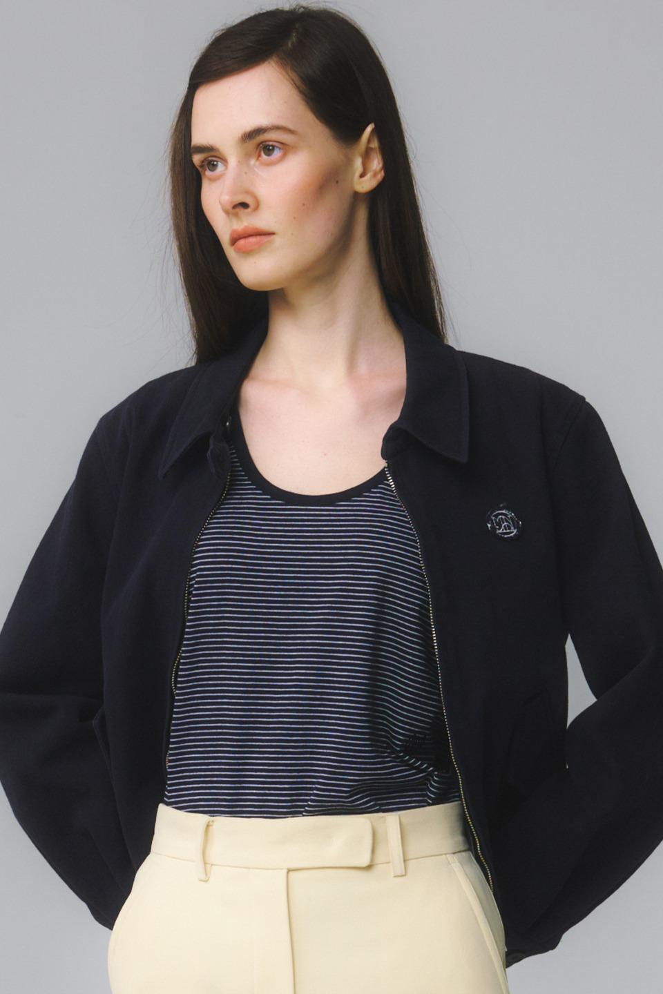 Argyle Hole Cotton Blouson / Navy
