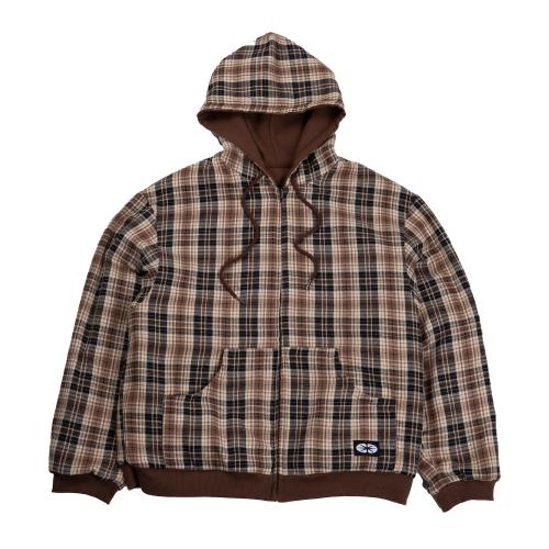 Reversible Hoodie Zip-Up Check Brown