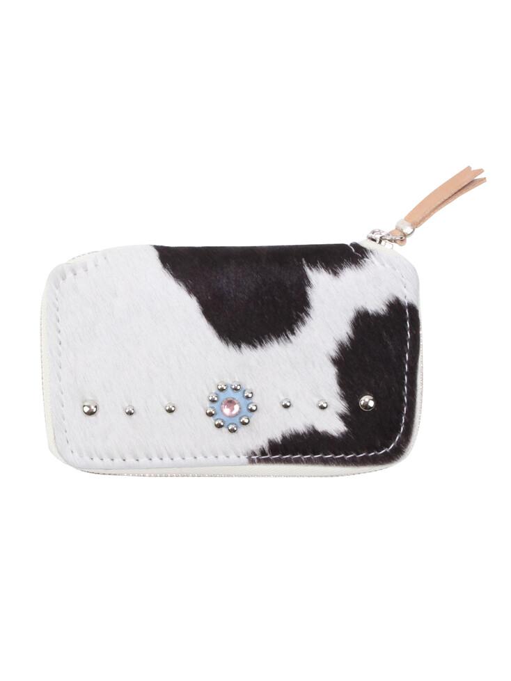 STUD WALLET(Unborn Calf-skin) - Black and White