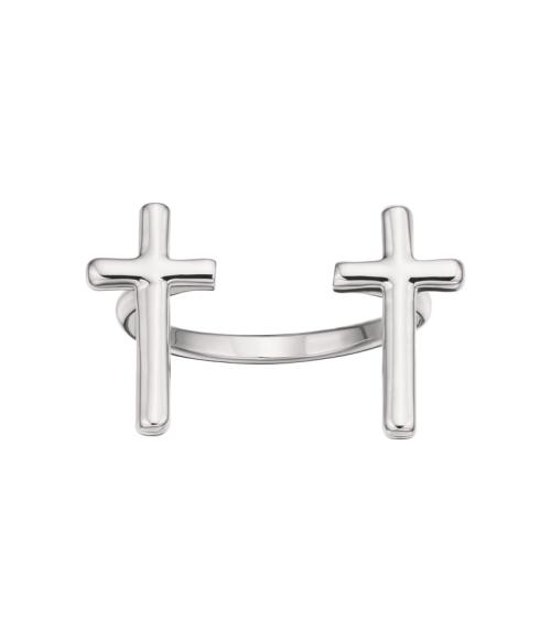 Silver cross open ring