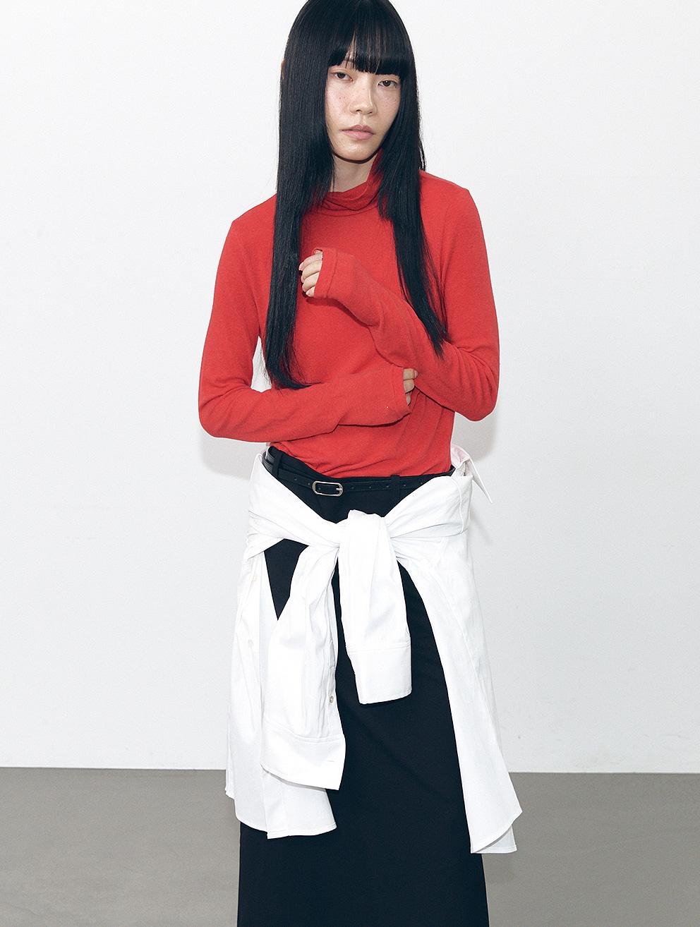 Angora mix soft polar tee & Layering scarf (red)