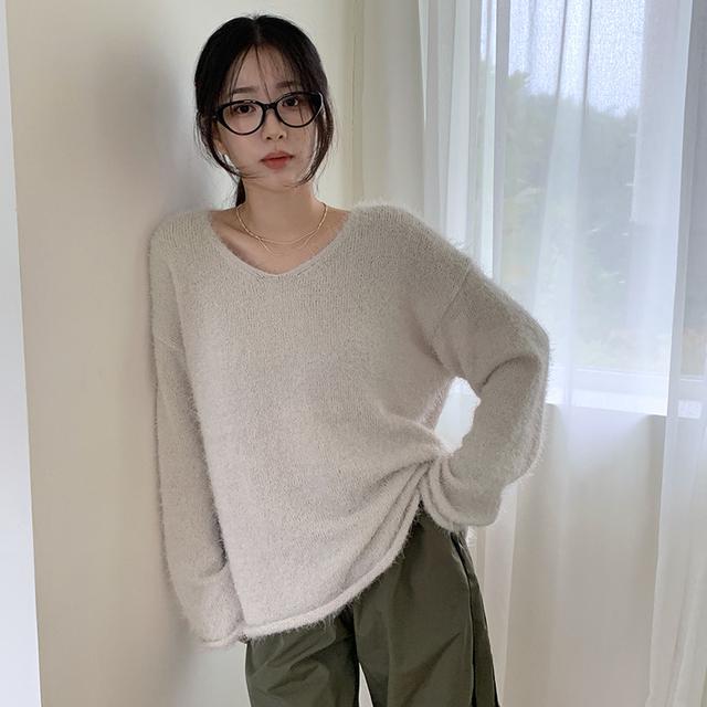 퓨어 루즈 브이넥니트 (5color)