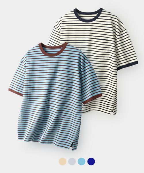 고밀도 단가라 스트라이프  링거 반팔티셔츠_4컬러