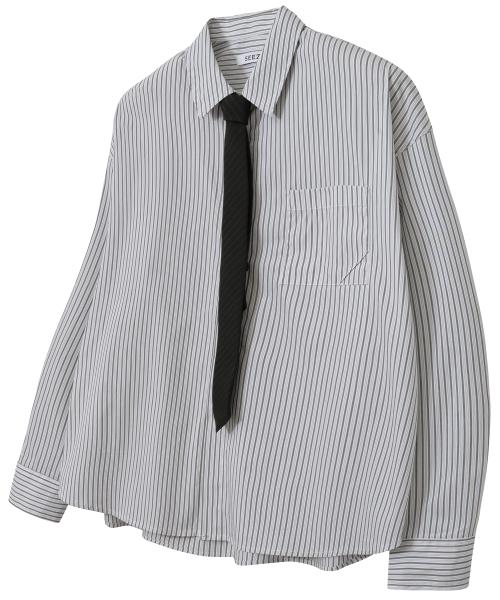 [데일리룸 X 시즈] 멀티 레일 크롭 스트라이프 셔츠 [WHITE] 단품/SET